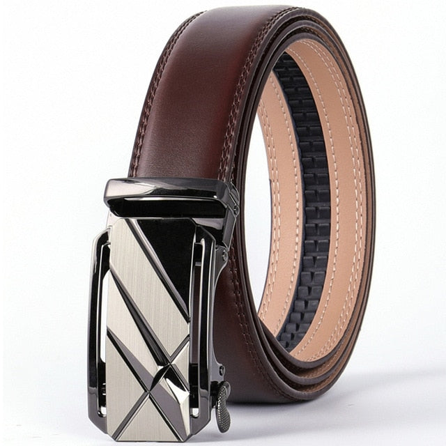 Plyesxale Automatic Buckle Brown Belt Men 2018 Brand Designer Mens Belts Luxury Genuine Leather Belt For Men High Quality B10