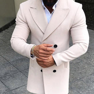 Men Fashion Turn-down Collar Wool Blend Double Breasted Pea Coat Jacket Men Brand Overcoats Autumn Long Wool Coat