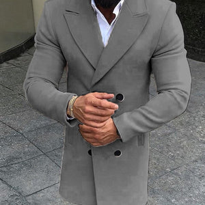 Men Fashion Turn-down Collar Wool Blend Double Breasted Pea Coat Jacket Men Brand Overcoats Autumn Long Wool Coat