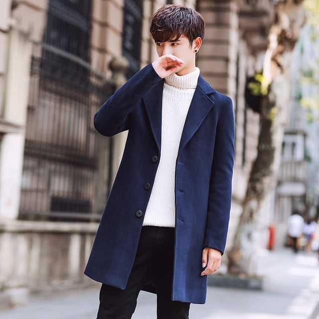 Wool Blend Men's Coat Woollen Overcoat Winter Autumn Men Coat Fashion Brand Clothing Lined Warm Woolen Overcoat Male MOOWNUC 5XL