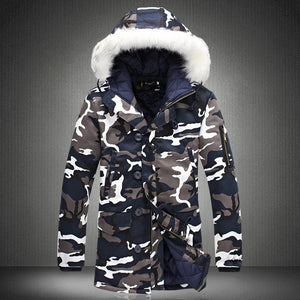 New Hot Men Camouflage Hooded Coats Camo Casual Parkas Outerwear Faux Fur Collar Warm Jacket YAA99
