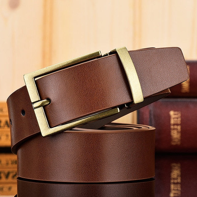 Genuine Leather For Men High Quality Antique Gold Buckle Jeans Belt Cowskin Casual Belts Business Belt Cowboy waistband