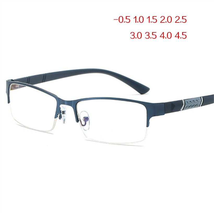NYWOOH Finished Myopia Glasses Men Anti Blue Light Eyeglasses Retro Metal Half Frame Short Sight Eyewear -1.0 -4.5 Diopter