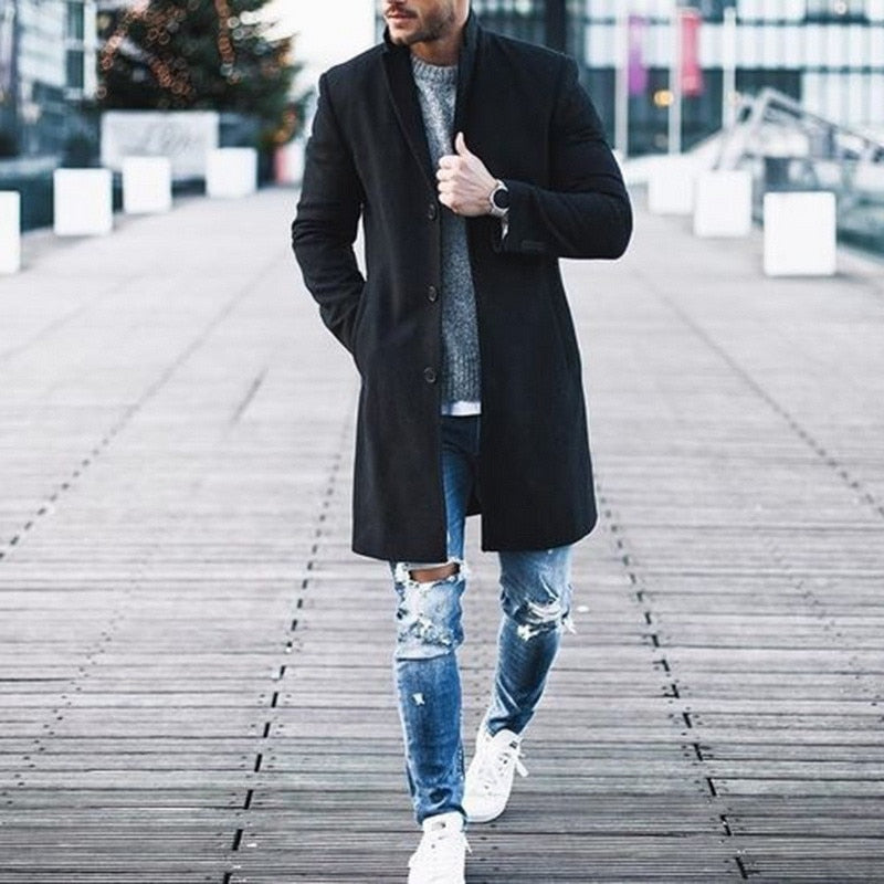 2020 New Fashion Winter Men's Wool Trench Single Breasted Long Jacket Coat Autumn Coat Outwear Overcoat Long Jacket Tops