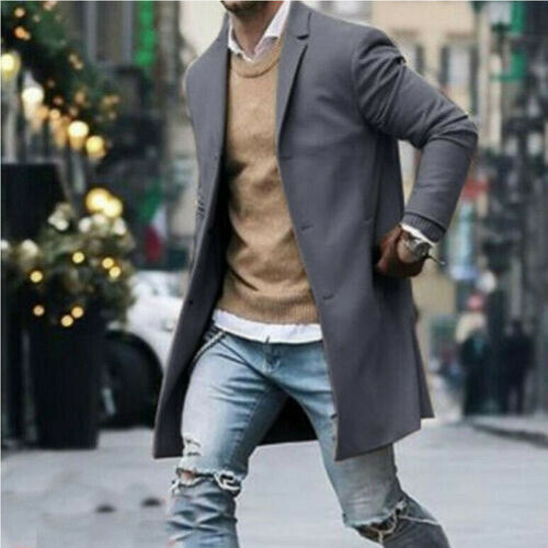 2020 New Fashion Winter Men's Wool Trench Single Breasted Long Jacket Coat Autumn Coat Outwear Overcoat Long Jacket Tops