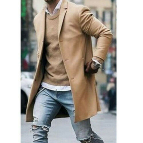 2020 New Fashion Winter Men's Wool Trench Single Breasted Long Jacket Coat Autumn Coat Outwear Overcoat Long Jacket Tops