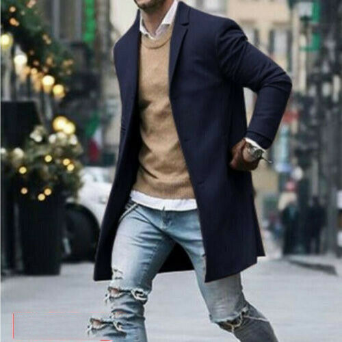 2020 New Fashion Winter Men's Wool Trench Single Breasted Long Jacket Coat Autumn Coat Outwear Overcoat Long Jacket Tops