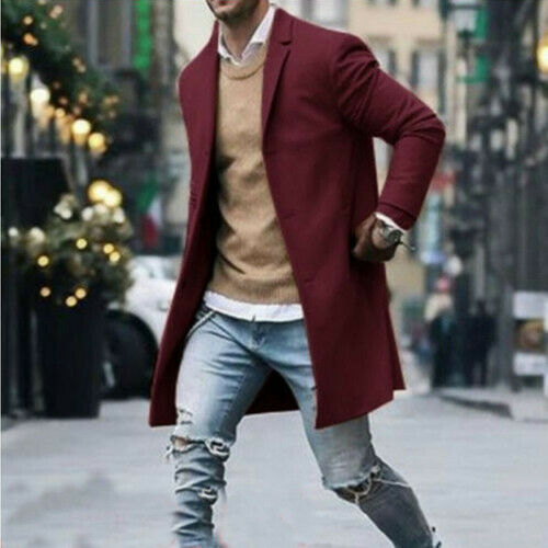 2020 New Fashion Winter Men's Wool Trench Single Breasted Long Jacket Coat Autumn Coat Outwear Overcoat Long Jacket Tops