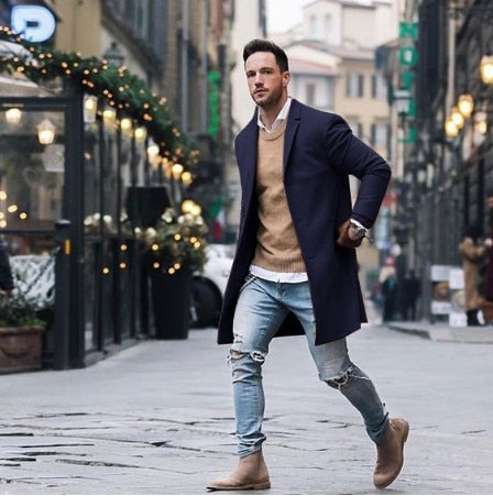 NEW Men Long Trench Coat Men Fashion Elegant Solid Lapel Collar Long Sleeve Loose Overcoat Jacket Long Trench Coat