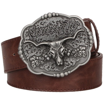 Wild west cowboy personality Men's belt metal buckle bull head American Texas western cowboy style belts trend belt for men gift