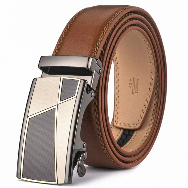 Plyesxale Automatic Buckle Brown Belt Men 2018 Brand Designer Mens Belts Luxury Genuine Leather Belt For Men High Quality B10