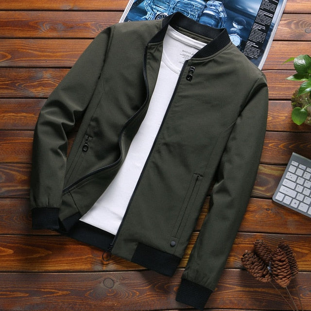 MANTLCONX Newest Solid Autumn Mens Bomber Jackets Male Casual Zipper Summer Jacket Men Spring Casual Outwear Men Thin Jacket